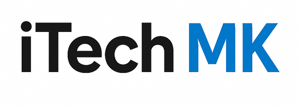 Logo of iTech MK with black and blue text on a white background
